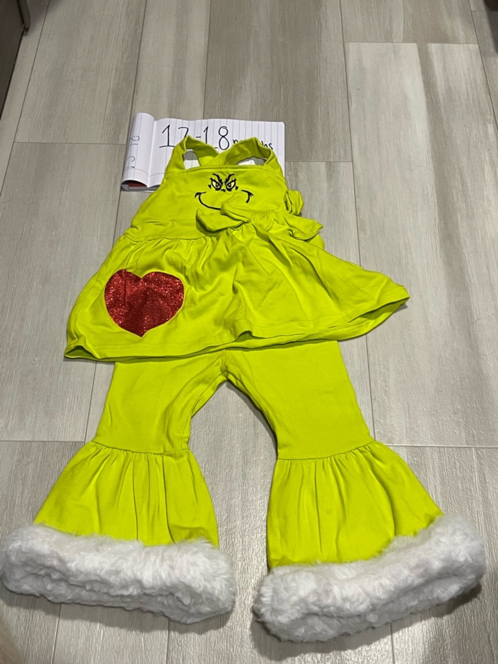 Grinch Bright Lime Green Heart Ruffle Two-Piece Outfit